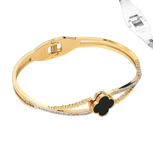 Stainless Steel Quatrefoil Pointed Hinged Bangle Bracelet