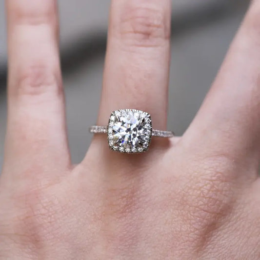 Sterling Silver 1.2CT 7.0MM Moissanite Halo Engagement Ring