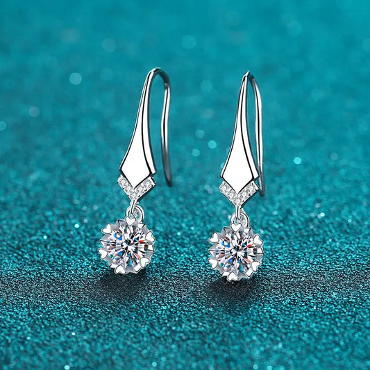 Snowflake Moissanite Drop Earrings in 925 Sterling Silver