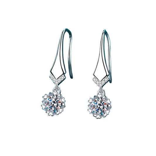 Snowflake Moissanite Drop Earrings in 925 Sterling Silver