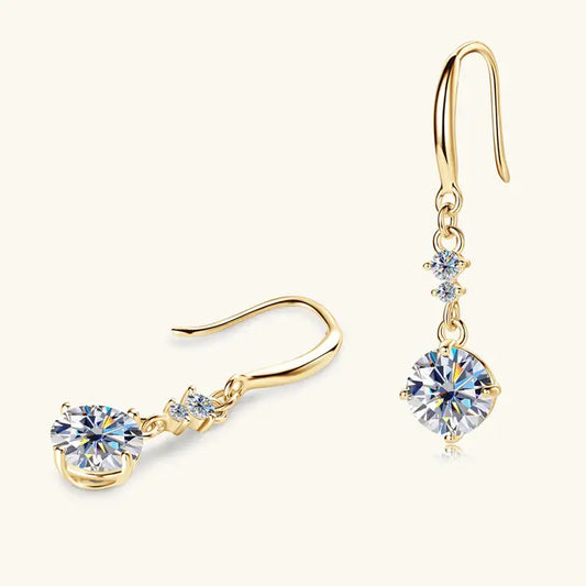Moissanite Drop Fishhook Earrings in 925 Sterling Silver
