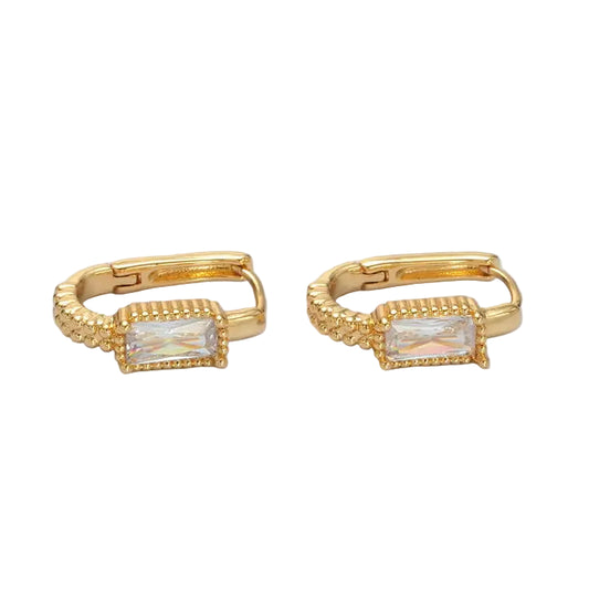 24K Gold Filled Baguette Oblong Huggie Hoop Earrings | T-093
