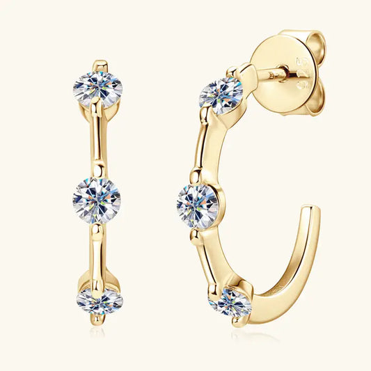 Moissanite C Hoop Wedding Earrings in 925 Sterling Silver